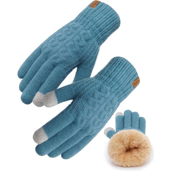 ⚡Women & Men Blue Winter Touch Screen Warm Thick Fleece Lined Knit Gloves - Picture 1 of 7